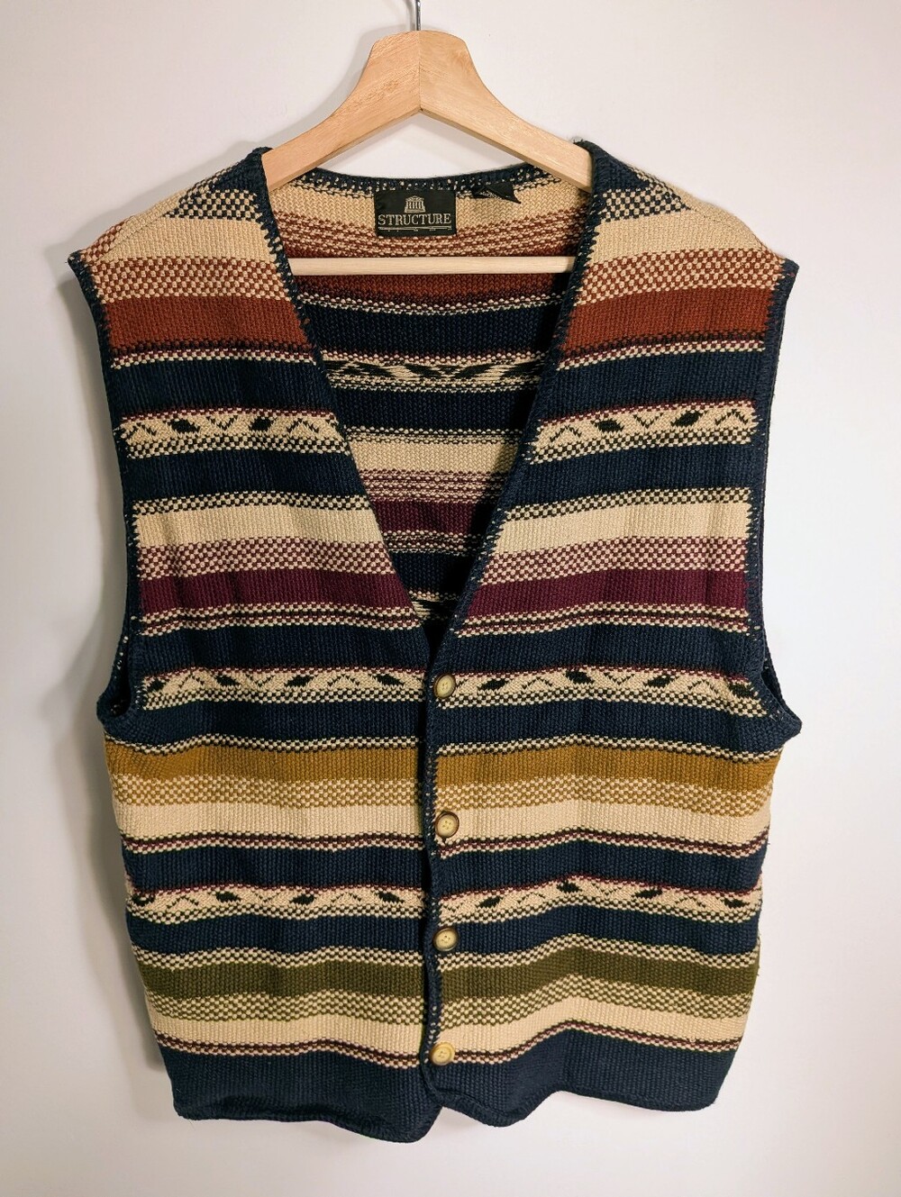 Vintage 90s Structure Sweater Vest — Southwestern Stripe, Men's XL
